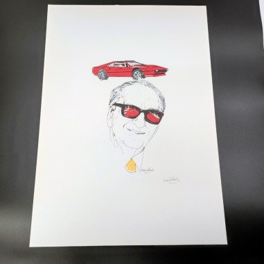 Nani Tedeschi per Galleria Ferrari stampa del 1992 con ritratto di Enzo Ferrari