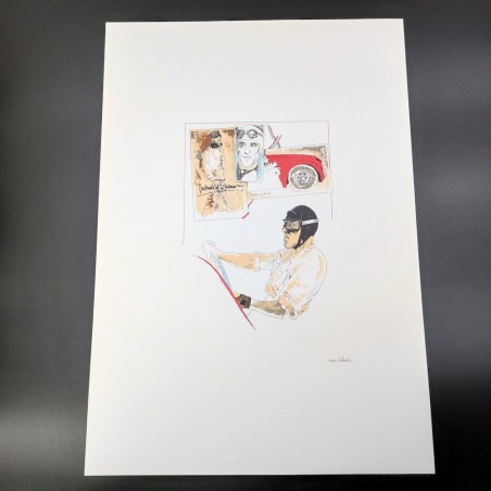 Stampa di disegno di Nani Tedeschi per Ferrari con pilota Nuvolari 1993