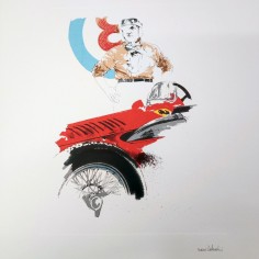 Stampa di disegno di Nani Tedeschi con pilota Ferrari José Froilán González 1993 2