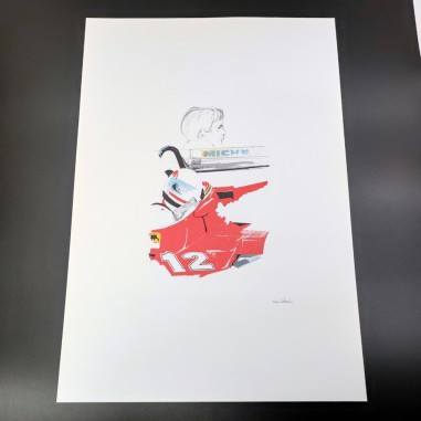 Stampa di disegno Nani Tedeschi Ferrari e Gilles Joseph Henri Villeneuve 1993