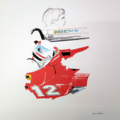 Stampa di disegno Nani Tedeschi Ferrari e Gilles Joseph Henri Villeneuve 1993 2