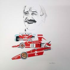 Stampa di disegno Nani Tedeschi e pilota Clay Regazzoni 1994 2