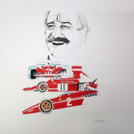 Stampa di disegno Nani Tedeschi e pilota Clay Regazzoni 1994