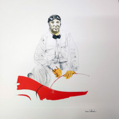 Stampa di disegno Nani Tedeschi e pilota Franco Cortese 1994 2