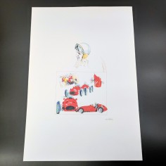 Stampa di disegno Nani Tedeschi e pilota Alberto Ascari 1994