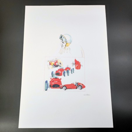 Stampa di disegno Nani Tedeschi e pilota Alberto Ascari 1994