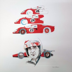 Stampa del disegno Nani Tedeschi per il calendario Ferrari - auto e pilota 2