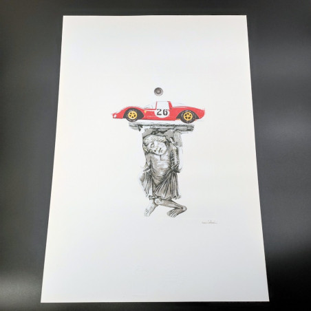 Stampa del disegno Nani Tedeschi per calendario Ferrari particolare duomo Modena