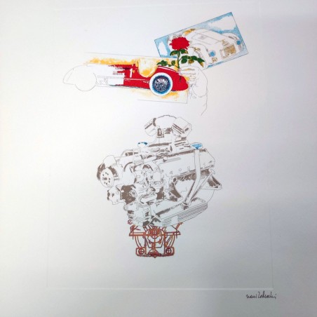 Stampa del disegno Nani Tedeschi per calendario Ferrari particolare motore