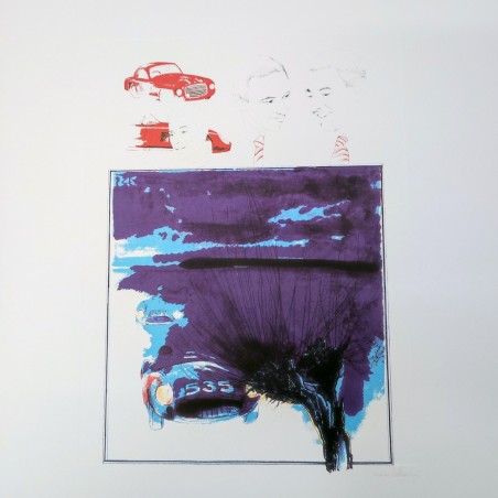 Stampa del disegno Nani Tedeschi per calendario Ferrari rumo scarico viola