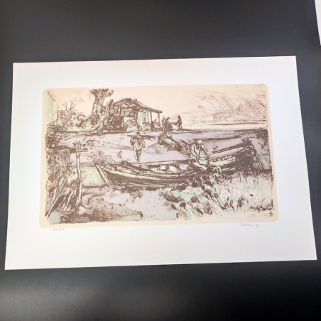 Litografia Angelo Ranzi Pescatori del Delta 20 dicembre 1999 30x50 cm 106 di 150