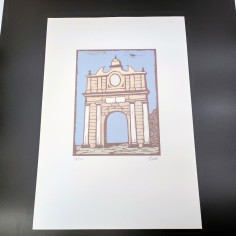 Sergio Celetti xilografia con porta Schiavonia di Forlì 30x50 cm ed. numerata