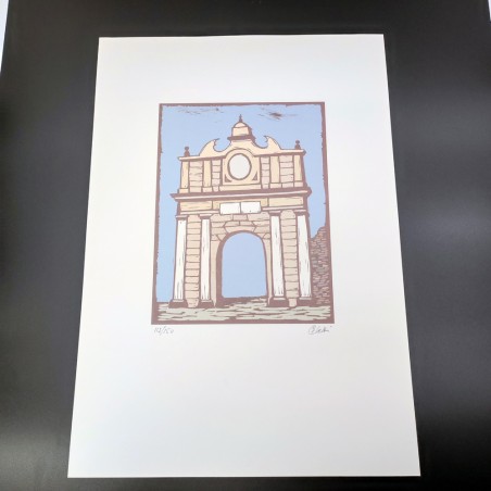 Sergio Celetti xilografia con porta Schiavonia di Forlì 30x50 cm ed. numerata