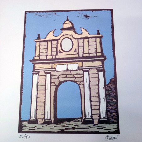 Sergio Celetti xilografia con porta Schiavonia di Forlì 30x50 cm ed. numerata