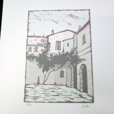Sergio Celetti xilografia con angolo centro storico Forlì 30x50 cm ed. numerata 2