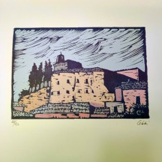 Sergio Celetti xilografia veduta di rocca 30x50 cm ed. numerata 2