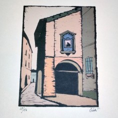 Sergio Celetti xilografia scorcio cittadino 30x50 cm ed. numerata 2