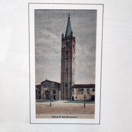 Stampa antica Chiesa e campanile di San Mercuriale fine 800