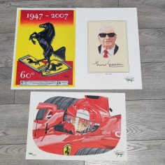 Lotto di 3 manifesti stampa da disegni frmati FERRARI 2