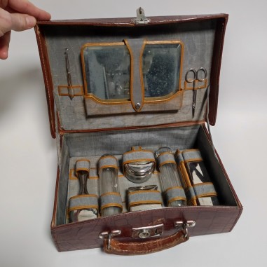 Valigetta set toeletta da viaggio anni 50 circa con accessori 30x20x10 cm