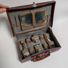 Valigetta set toeletta da viaggio anni 50 circa con accessori 30x20x10 cm 2