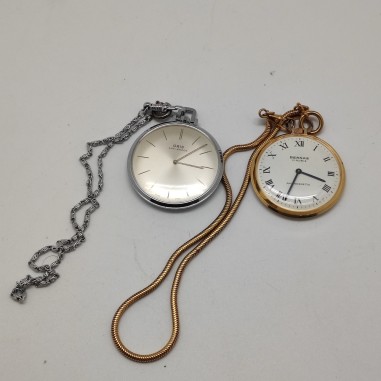 Coppia di orologi da taschino Oris e Bernas con catena di sospensione