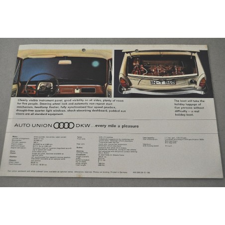 PROSPEKT BROCHURE DEPLIANT AUDI UNION DKW F11 INGLESE 2 PAGINE  WB 5280
