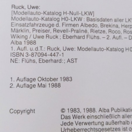 Libro Modellauto Katalog Ho-LKW Uwe Ruck, Eberhard Fluhs 1988
