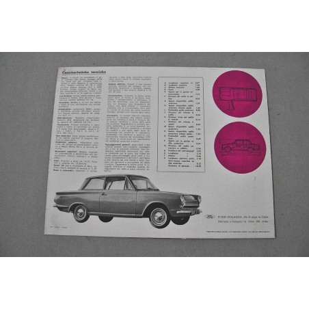 PROSPEKT BROCHURE DEPLIANT FORD CONSUL CORTINA GT 2 PAG. ITALIANO D5810/6/63