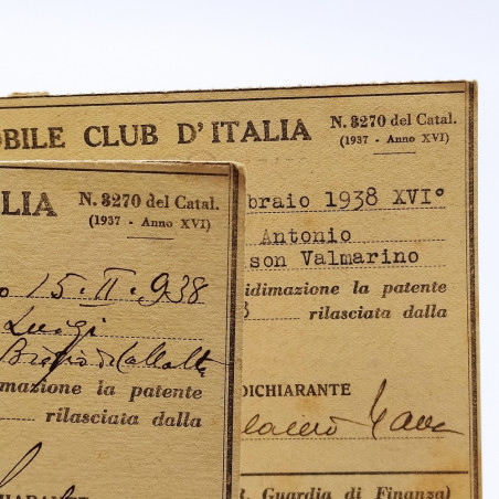 ACI Treviso Lotto di tagliandi distretto Militare per vidimazione patente 1938