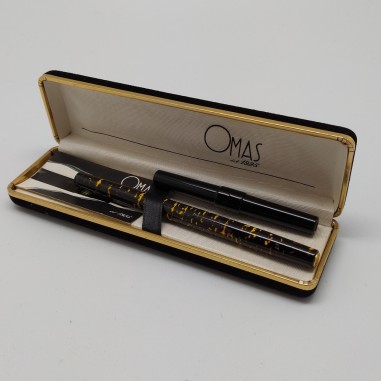 Penna stilografica Omas fusto maculato nero e giallo pennino M usata
