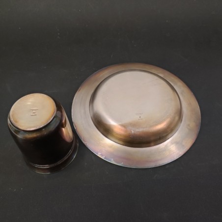 Christofle set piattino e bicchiere con bella ossidazione