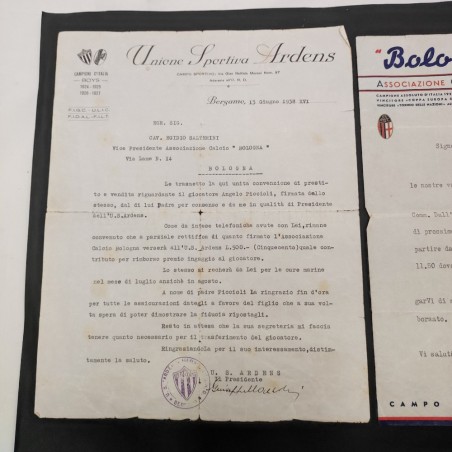 Lotto di 4 lettere Bologna calcio giocatore Piccioli anni 1938 1939