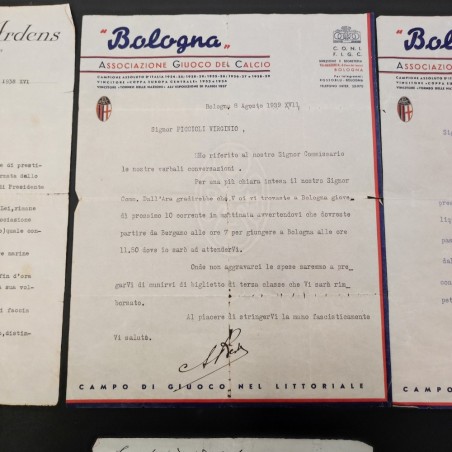 Lotto di 4 lettere Bologna calcio giocatore Piccioli anni 1938 1939