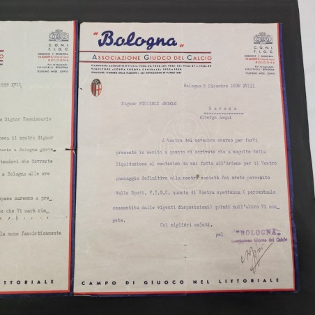 Lotto di 4 lettere Bologna calcio giocatore Piccioli anni 1938 1939