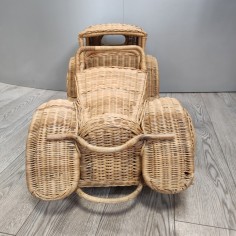 Modello auto storica realizzata in vimini intrecciato 100x50x45 cm 2