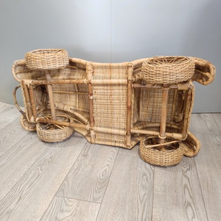 Modello auto storica realizzata in vimini intrecciato 100x50x45 cm