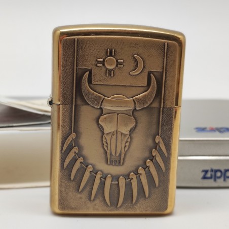 Accendino Zippo in ottone 254BBS Teschio di toro B143 inusato