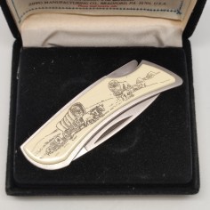 Coltellino Zippo originale guancette con carri coloni far west nuovo 2