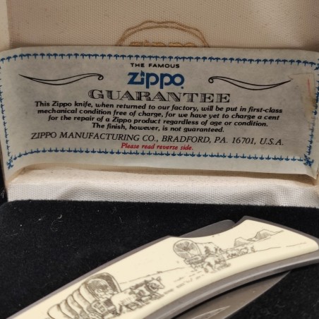 Coltellino Zippo originale guancette con carri coloni far west nuovo