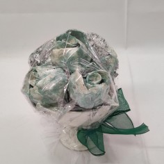 Bouquet di 5 fiori di cartapesta rose blu in coppa di ceramica e glitter