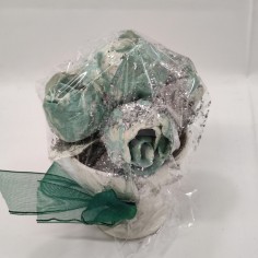 Bouquet di 5 fiori di cartapesta rose blu in coppa di ceramica e glitter 2