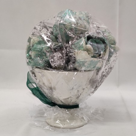 Bouquet di 5 fiori di cartapesta rose blu in coppa di ceramica e glitter