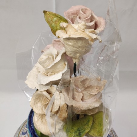 Piccolo mazzo di fiori di cartapesta 6 rose realizzate a mano h. 30 cm circa