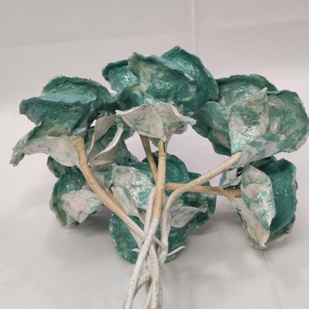 Lotto di 5 rose di cartapesta colore blu e bianco con glitter h. 60 cm