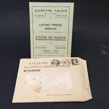 Catalogo listino prezzi accessori per velocipedi Giuseppe Folcia 1939