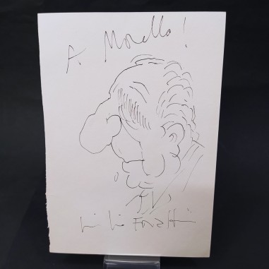 Disegno originale autoritratto Forattini con dedica a Morello