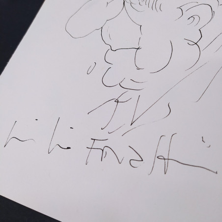 Disegno originale autoritratto Forattini con dedica a Morello
