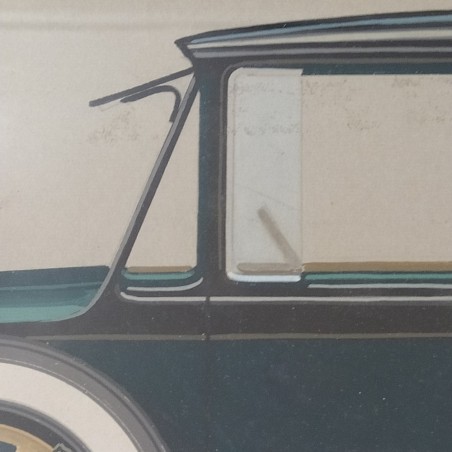 Disegno originale tempera su carta autore F.L. Rapi auto Lincoln V8 Limousine