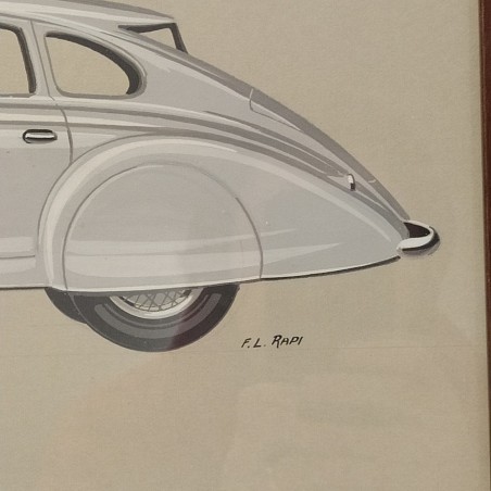 Disegno originale tempera su carta autore F.L. Rapi auto Pierce Arrow 1933